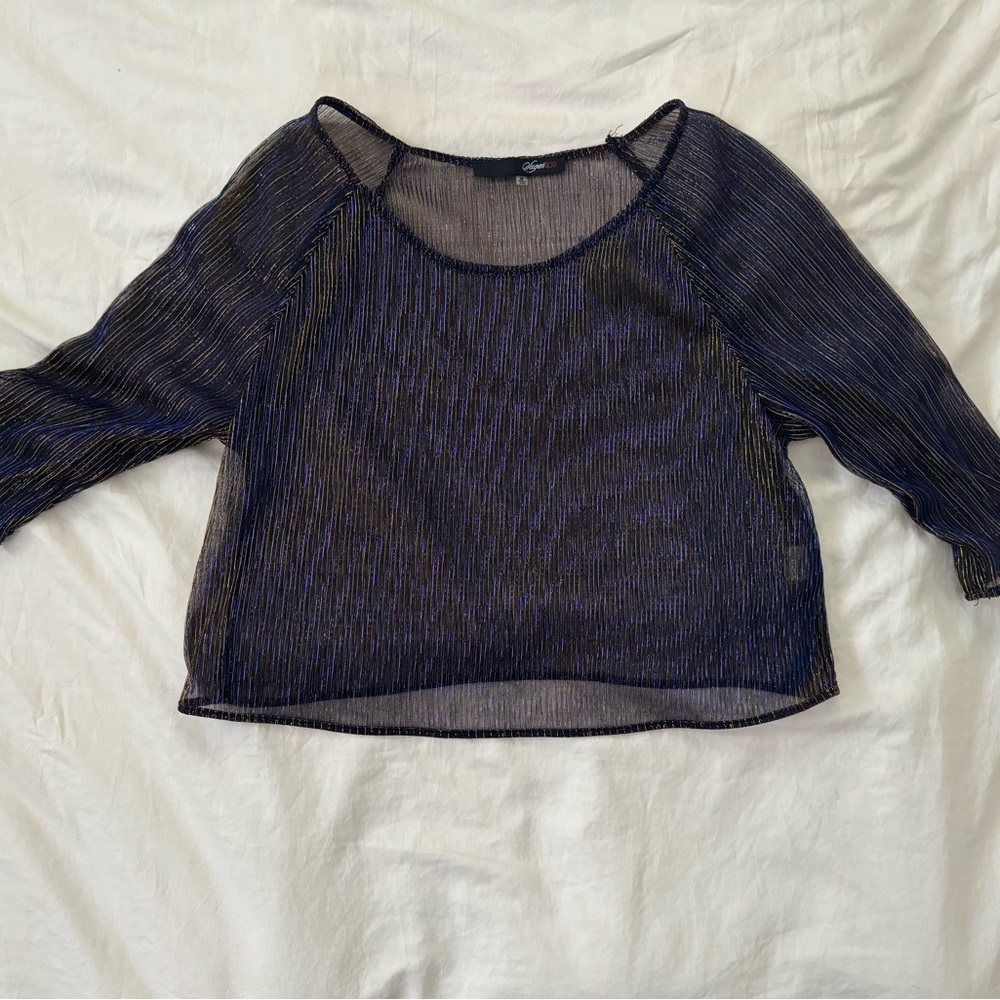 Sugar lips sheer blue gold iridescent croptop Y2K